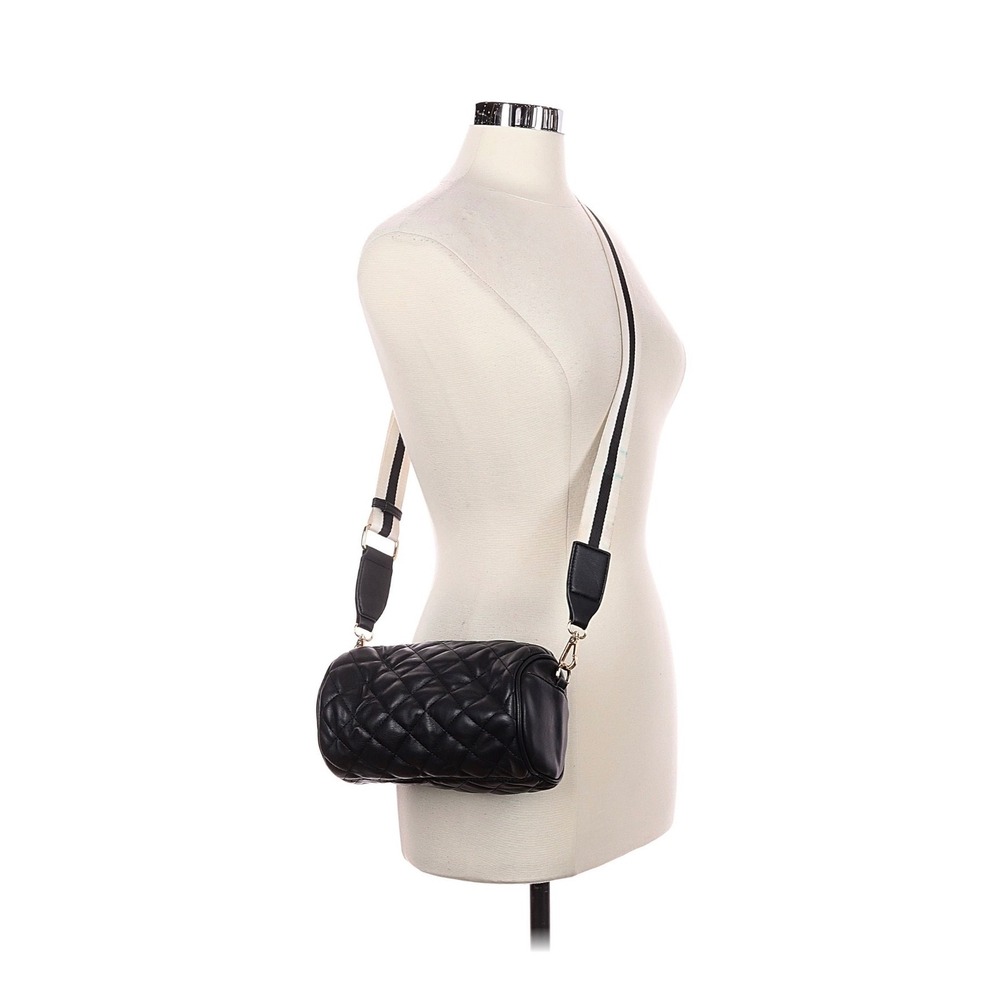 Mali & Lili Crossbody Bag Black Excellent Quilted Barrel striped Guitar Strap